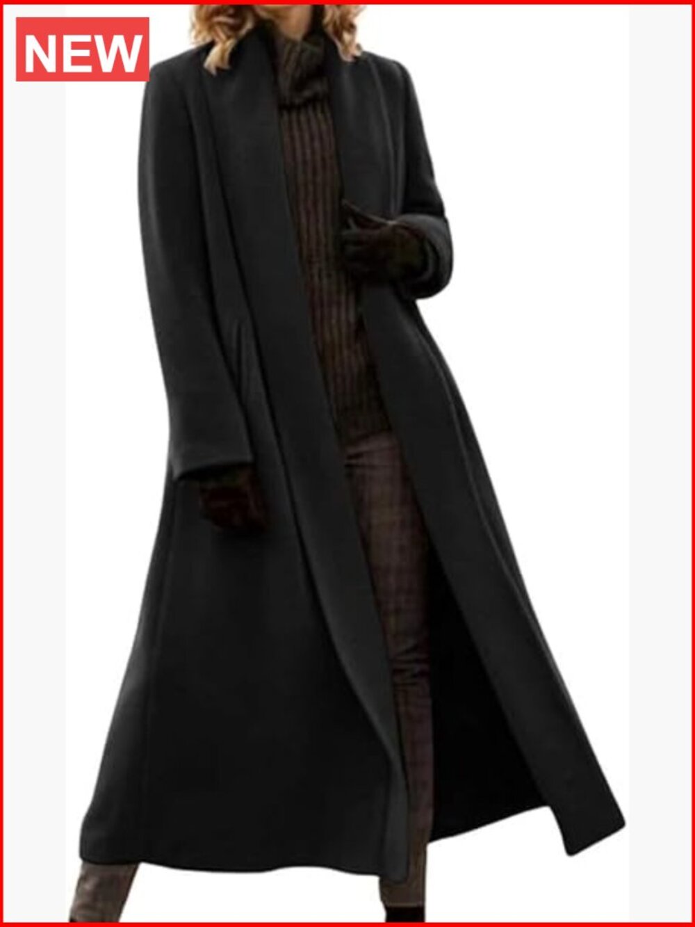 Wool Blend Shawl Collar Open Front Pea Coat Long Sleeve Winter Coat
